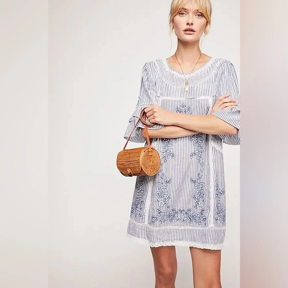 Free People Sunny‎ Days Trapeze Dress Blue White